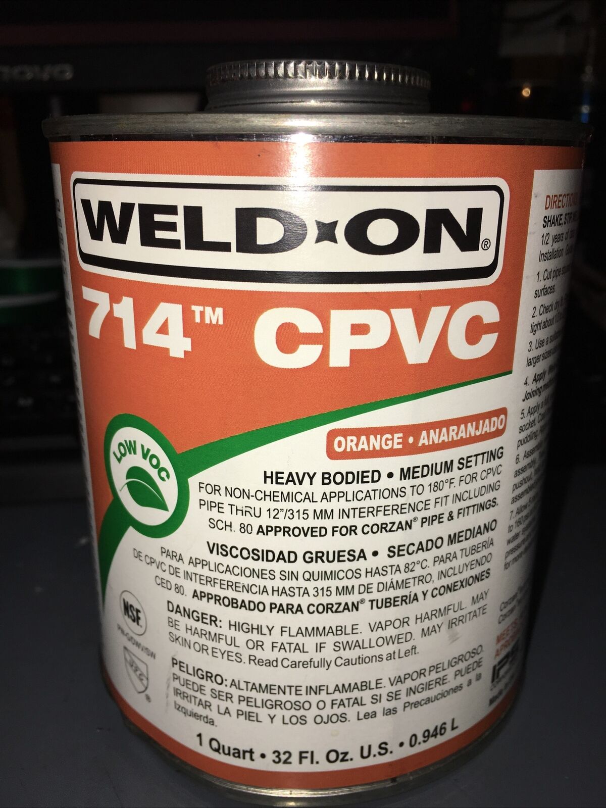 Cemento de pipa naranja Weld-on 714 (13977): CPVC, 32 oz. 6KWT7. ???? COMPRA GR8.